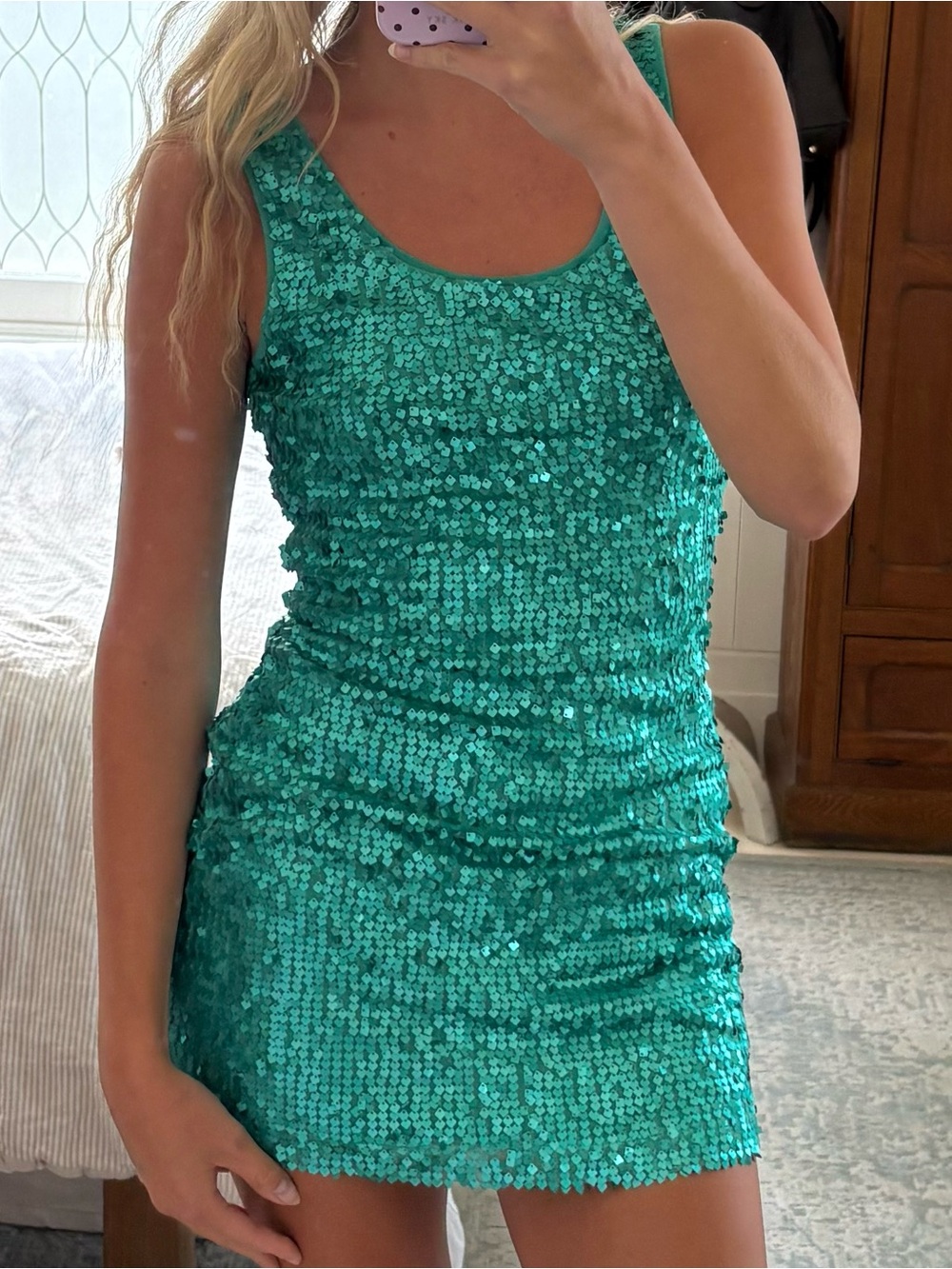vintage Sequin Tank Mini Dress in Teal